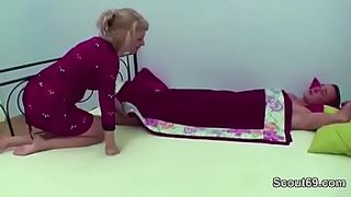 blonde milf fucks son in kitchen